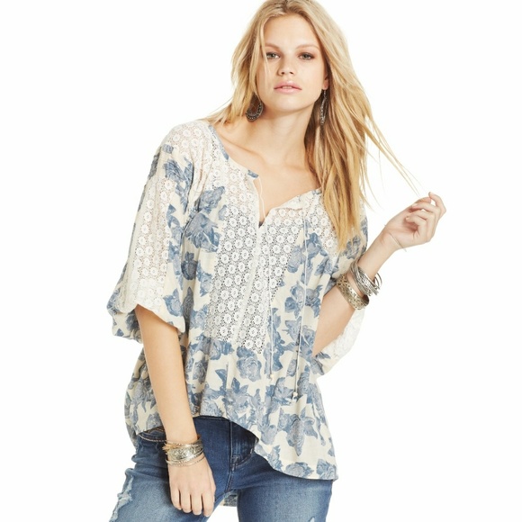 Free People Tops - Free People Lace and Floral Tunic Boho Top M